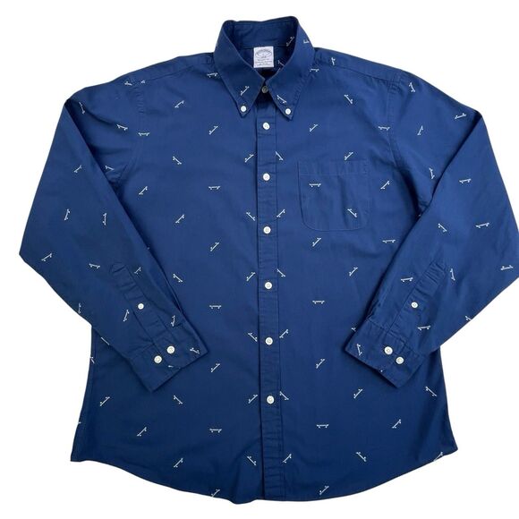 Brooks Brothers Shirt Men Large Blue Skateboard Embroidery Regent Fit Skate Polo - Picture 2 of 13